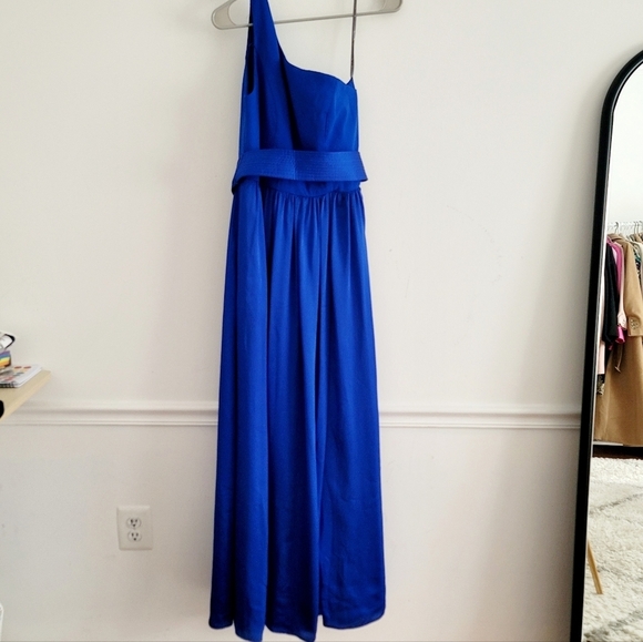 White by Vera Wang Blue One Shoulder satin maxi dress Gown Size 6 - Picture 8 of 10